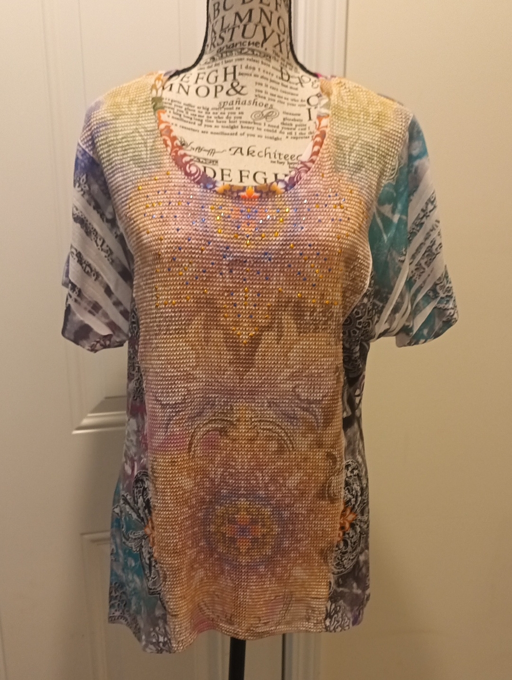 Love Life Live Multicolor Jeweled Short Sleeve Tee in Yellow, Purple, Teal